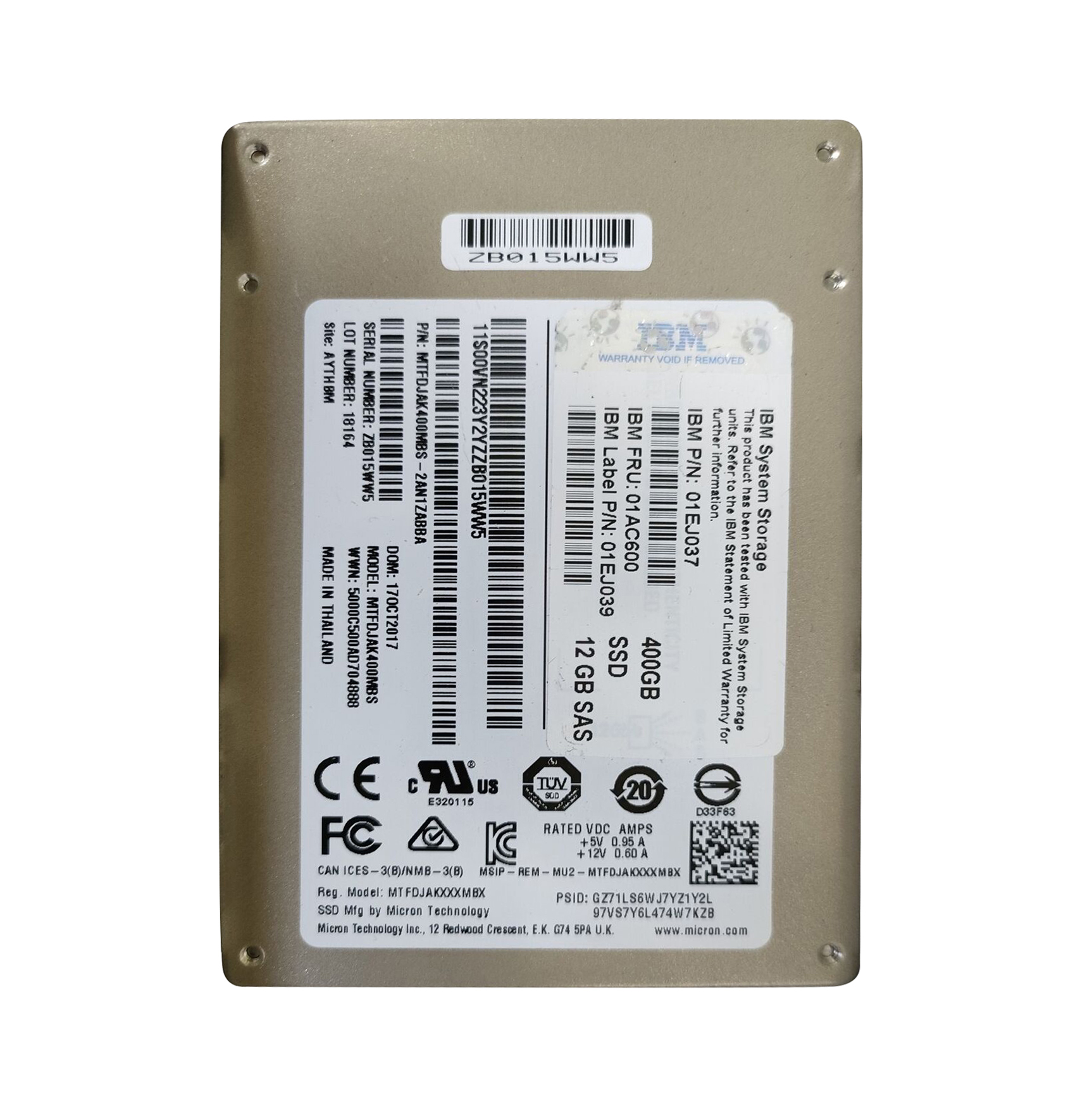 IBM 01EJ037 400GB SAS 12Gb/s 2.5-inch Solid State Drive with Tray for Storage V5030