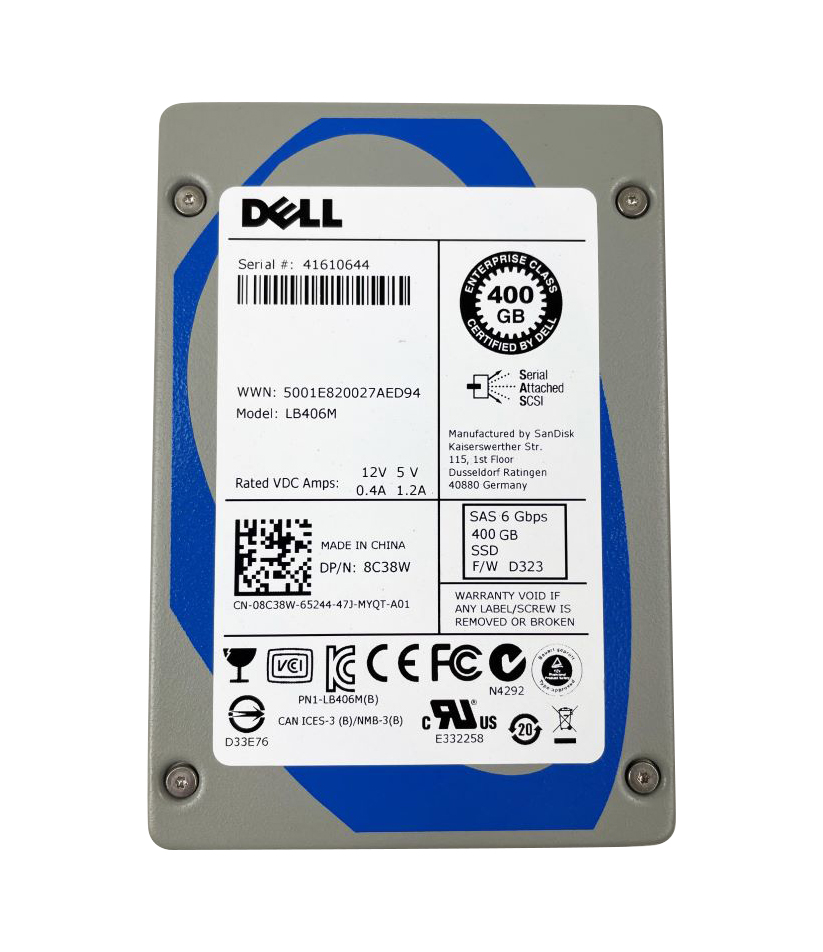 Dell 08C38W 400GB Multi-Level Cell SAS 6Gb/s Hot-Pluggable Mixed Use 2.5-Inch Solid State Drive for PowerEdge & PowerVault Servers