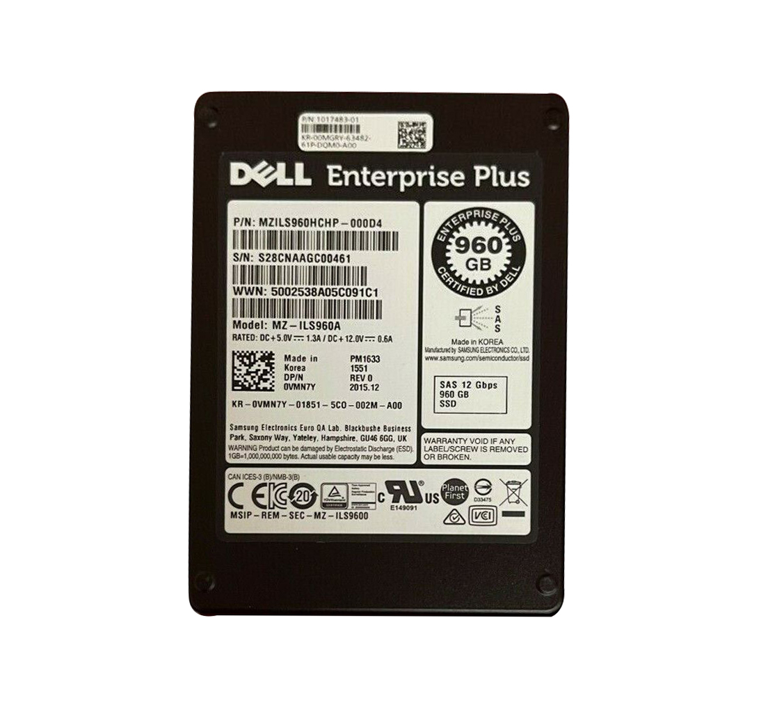 Dell VMN7Y 960GB Triple-Level Cell SAS 12Gb/s Hot-Pluggable Read Intensive 2.5-Inch Solid State Drive with 3.5-Inch Hybrid Carrier for PowerEdge Servers