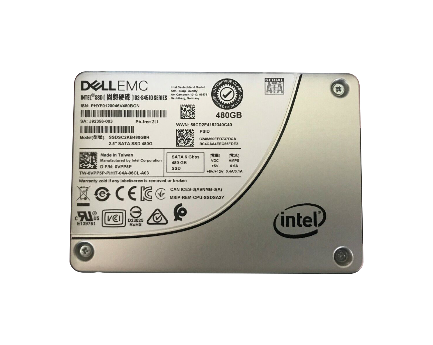 Dell 0VPP5P 480GB SATA Read Intensive 2.5-inch Solid State Drive