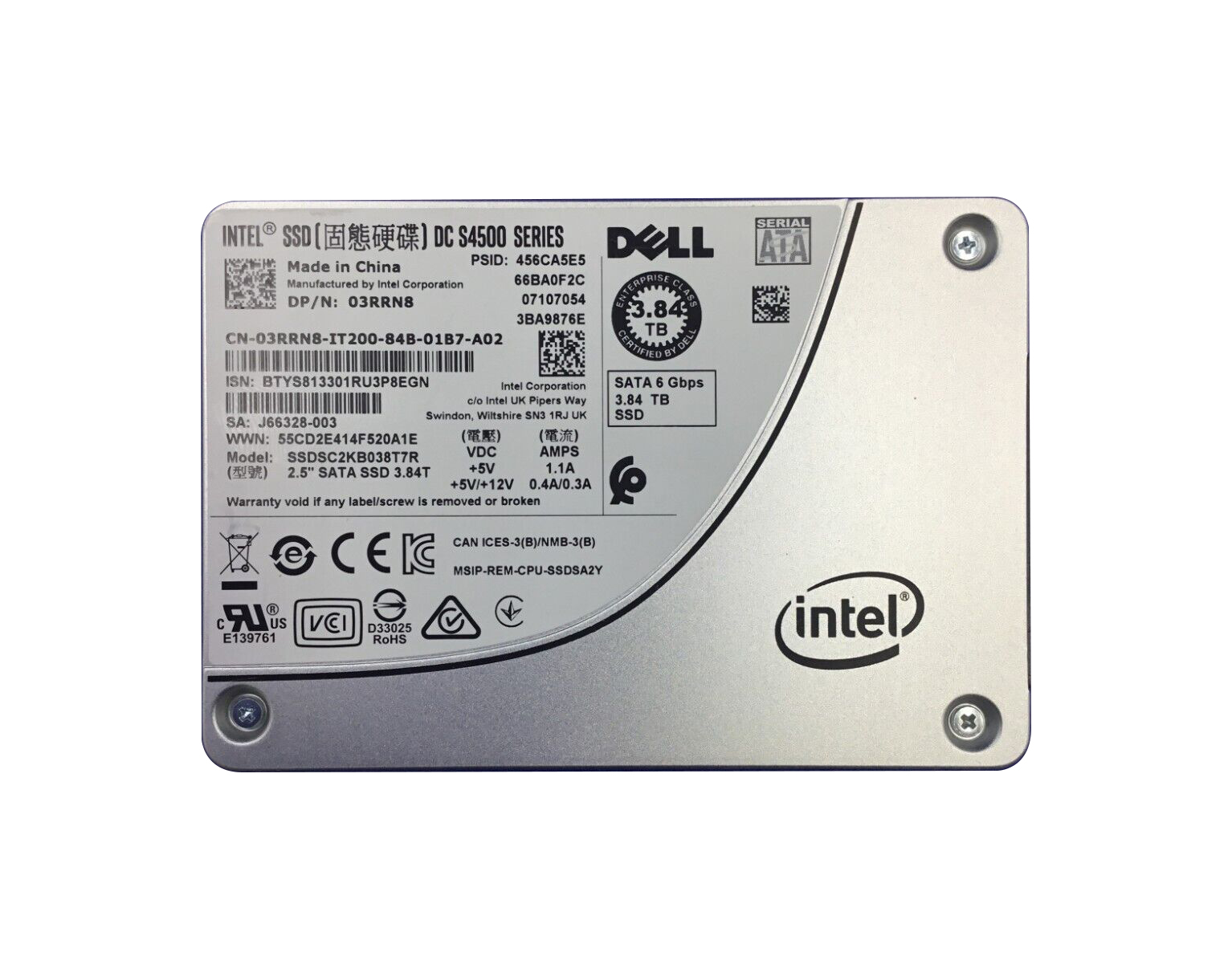 Dell 03RRN8 3.84TB TLC SATA 6GB/s Read Intensive 2.5-inch Solid State Drive