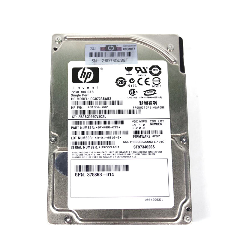 HP 431954-002 72GB 10000RPM SAS 3Gb/s hot-pluggable 2.5-inch Hard Drive