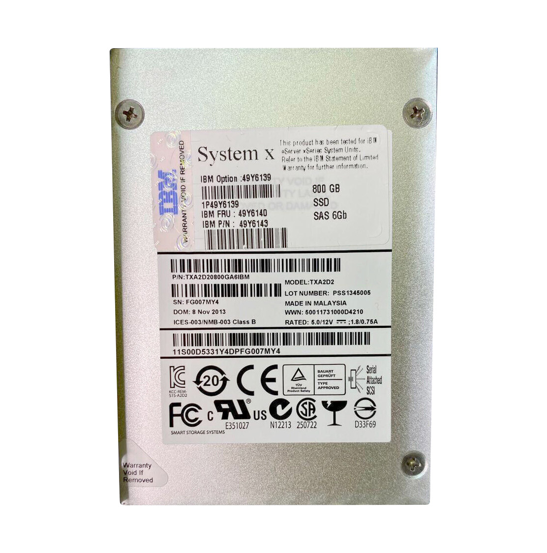 IBM 49Y6140 800GB Multi-Level Cell SAS 6Gb/s 2.5-Inch Solid State Drive