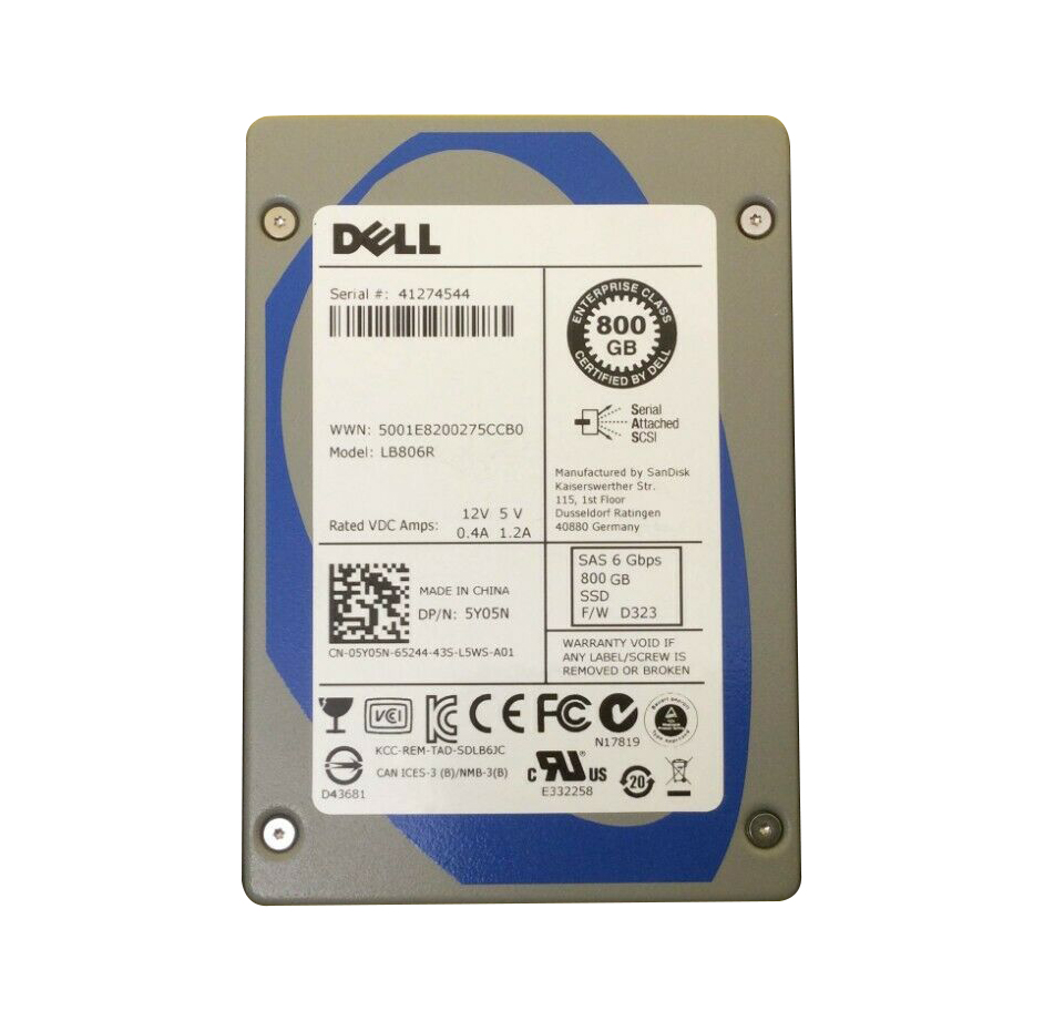 Dell 5Y05N 800GB Multi-Level Cell SAS 6Gb/s Hot-Pluggable 2.5-Inch Solid State Drive for PowerVault Servers