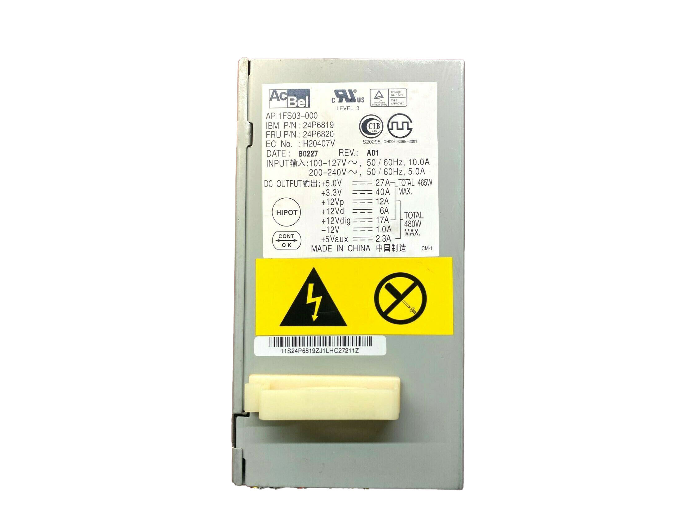 AcBel API1FS03-000 480-Watts 200-240V AC 50-60Hz Power Supply for IntelliStation M pro