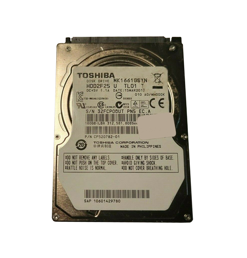 MK1661GSYN - Toshiba 160GB 7200RPM SATA 3Gb/s 16MB Cache 2.5-Inch Hybrid  Hard Drive