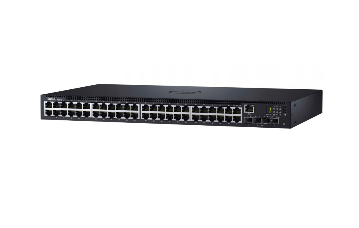 Dell 0N1548 PowerSwitch N1500 Series N1548 48 x Ports 10/100/1000Base-T + 4 x SFP+ Ports Layer 3 Managed 1U Rack-mountable Gigabit Ethernet Network Switch