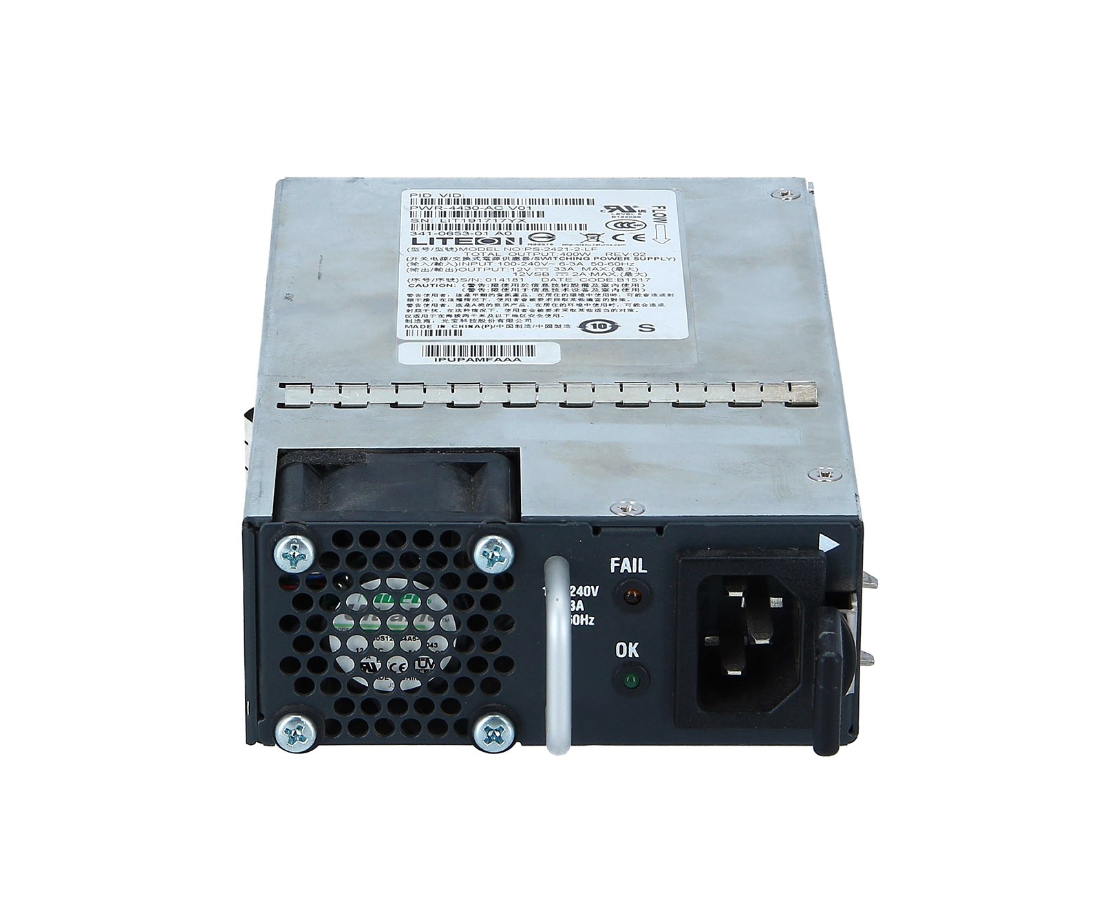 Cisco PWR-4430-AC 500-Watts 100-240V AC 47-63Hz Hot-Pluggable Redundant Power Supply for ISR 4430 / 4431 Router