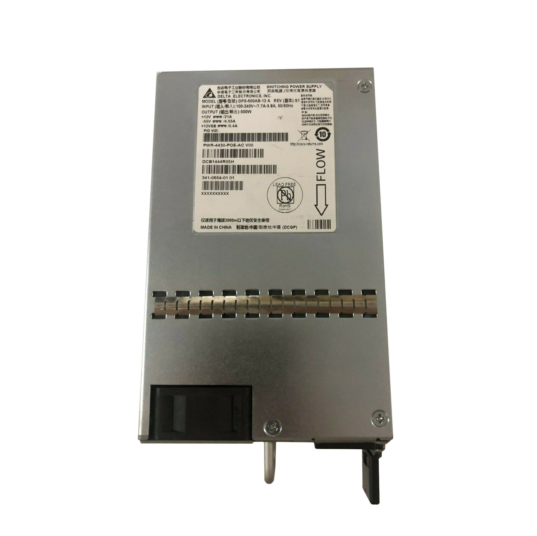 Cisco PWR-4430-POE-AC 500-Watts 100-240V AC 47 - 63Hz Power Supply with POE for Integrated Services ISR 4431